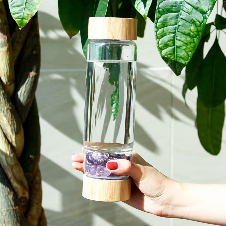 زجاجات خام كريستالية طبيعية بق - مراجعة Outdoor Sport Glass Water Bottle وسعره